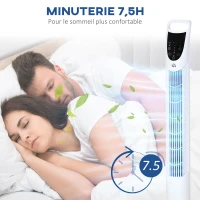 HOMCOM Ventilateur colonne oscillant silencieux 40 W télécommande panneau contrôle tactile 3 vitesses hauteur 91,5 cm blanc(m-7)