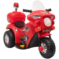 HOMCOM Moto Scooter électrique pour Enfants 2 ans modèle Policier 6 V 3 Km/h Fonctions Lumineuses et sonores Top Case Rouge(m-1)