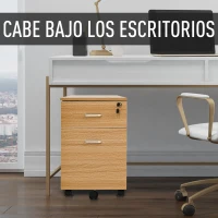 Vinsetto Cajonera de Oficina con Ruedas Mueble Archivador con 2 Cajones para Documentos en Tamaño A4 Cerradura 40x49x58cm Natural(m-7)