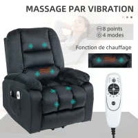 HOMCOM Fauteuil releveur électrique fauteuil de relaxation inclinable 8 points de massage vibrants 85 x 94 x 107 cm noir(m-6)