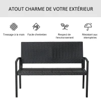 Outsunny Banc de jardin 2 places style cosy chic résine tressée 4 fils imitation rotin noir(m-6)