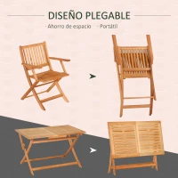 Outsunny Conjunto de Jardín de Madera Plegable 5 Piezas Set de 1 Mesa 120x70x72 cm y 4 Sillas 60x55x91 cm Muebles de Comedor para Terraza Balcón Exterior Teca(m-6)