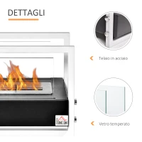 HOMCOM Camino a Bioetanolo Portatile, Biocamino da Tavolo o da Terra in Acciaio e Vetro, Serbatoio da 1.5L, Bianco e Nero(m-5)