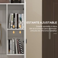 HOMCOM Armario Multiusos Armario Escobero con 2 Puertas Compartimiento Abierto Estante Ajustable para Salón 70x35x188 cm Blanco(m-6)