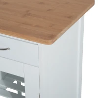 HOMCOM Chariot de service desserte de cuisine à roulettes multi-rangements 70L x 37l x 85H cm plateau bois massif bambou pin blanc(m-8)