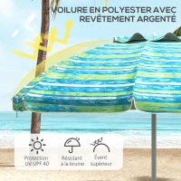 Outsunny Parasol de plage inclinable rond Ø 190 cm - table avec porte-gobelet - sac de transport inclus, protection UV50+(m-4)