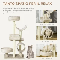 PawHut Albero Tiragraffi Gioco Giocattolo per Gatti con Diverse Piattaforme in Sisal Naturale Altezza 105cm Crema(m-5)