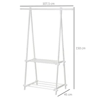 HOMCOM Perchero de Pie Plegable con 2 Estantes y Barra para Colgar Ropa Perchero para Dormitorio Entrada 107,5x45x150 cm Blanco(m-3)
