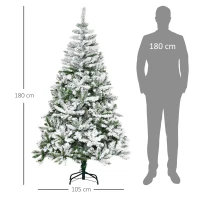 HOMCOM Árbol de Navidad Artificial 180 cm con Nieve Ignífugo con 750 Ramas Decoración Navideña para Interiores Verde(m-3)