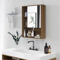 kleankin Armadietto Bagno con Specchio, Ripiani e Scaffale Regolabile, Montaggio a Parete, 60x15x76cm, Noce(m-2)