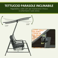 Outsunny Dondolo da Giardino 2 Posti in Acciaio con Tettuccio Inclinabile e Cuscini, 148x129x172 cm(m-5)
