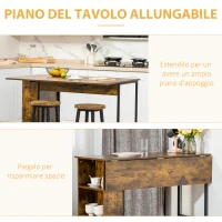 HOMCOM Bancone Bar Pieghevole Stile Industriale con Scaffale a 3 Ripiani, 120x76x91.4cm(m-4)