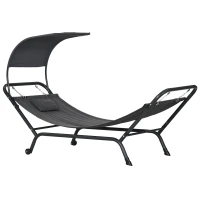 Outsunny Sonnenliege Hängematte Gartenliege, mit Baldachin, wetterbeständig, 240 cm x 92 cm x 148 cm, Dunkelgrau(m-10)