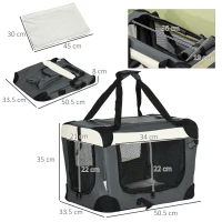 PawHut Trasportino per Cani Toy e Gatti fino 4kg Pieghevole con 3 Aperture e Cuscino, 50.5x33.5x35cm, Grigio(m-3)