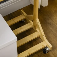 HOMCOM Perchero de Pie de Madera de Bambú con Ruedas Colgador Multifuncional con 6 Ganchos Barra y Estante 100x37x191 cm Natural(m-9)