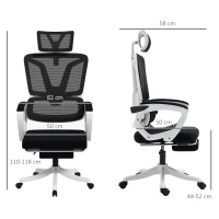 Vinsetto Ergonomic Office Chair, High Back Desk Chair, Reclining Mesh Computer Chair with Adjustable Headrest, Lumbar Support, Foot Rest, Swivel Wheels, Adjustable Height, Black(m-3)