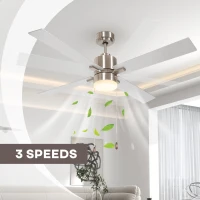 HOMCOM Ceiling Fan with LED Light, Flush Mount Ceiling Fan Lights with Reversible Blades, Pull-chain, Silver and Natural Tone(m-4)