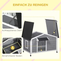 PawHut Hundehütte aus Massivholz, wetterbeständig, Asphaltdach, abnehmbarer Boden, 109 cm x 79 cm x 72 cm, Grau + Weiß(m-5)