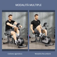 HOMCOM Cyclette Orizzontale Recumbent con 8 Livelli di Resistenza, Schermo LCD e Seduta Regolabile, 122-137x62x103 cm(m-7)