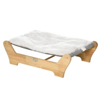PawHut Katzenbett mit Gestell Hängematte für Katzen erhöhtes Katzennest mit weichem Kissen Kiefernholz Natur 68 x 43 x 20 cm(m-12)