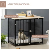 PawHut Jaula para Perros con Encimera Mesa Auxiliar con Perrera con Pestillo y Cojín Lavable 80x55x71 cm Roble y Negro(m-5)