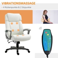 Vinsetto Massage-Bürostuhl 6-Punkt-Massage-Drehstuhl ergonomischer Stuhl Einstellbare aus Kunstleder mit gewölbter Kopfstütze und Armlehne Weiß 70 x 76,5 x 114-124 cm(m-4)