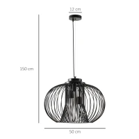 HOMCOM Pendelleuchte Hängelampe Deckenleuchte industriell Stil Kugelpendel Deckenstrahler E27 einstellbare Länge Metall Schwarz Ø50 x 150 cm(m-3)