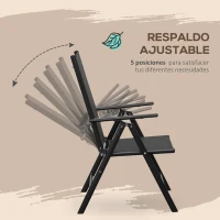 Outsunny Conjunto de Muebles de Jardín de Aluminio 7 Piezas con 6 Sillas Plegables y Reclinables Mesa de Vidrio Templado Negro(m-6)