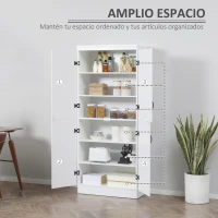 HOMCOM Aparador Alacena de Cocina con 4 Puertas y 6 Estantes Mueble Auxiliar de Estilo Moderno 76x40x176,7 cm Blanco(m-4)
