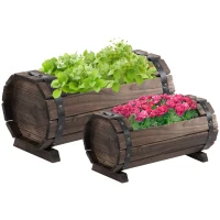 Outsunny 2PCs 56L Wooden Planter Box Flower Plant Pot Outdoor Flower Beds Plant Box with Solid Wood Carbonized Colour(m-1)