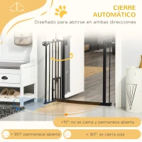 PawHut Barrera de Seguridad Extensible con Puerta Pequeño Cierre Automático y Sistema de Doble Bloqueo 74-80x76,2 cm Negro(m-5)