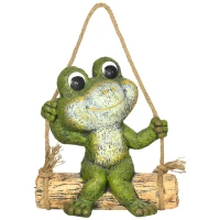 Outsunny Hanging Garden Statue, Vivid Frog on Swing Art Sculpture, Outdoor Ornament Home Decoration, Green(m-1)