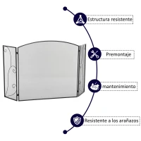 HOMCOM Pantalla de Chimenea Plegable con Bisagras 132,5x76,5 cm Estructura de Acero Resistente Malla Decorativa Negro(m-6)