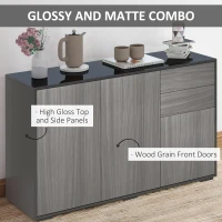 HOMCOM High Gloss Side Cabinet, Push-Open Design with 2 Drawers and 2 Cabinets for Living Room, 74H x 117W x 36Dcm, Light Grey and Black(m-5)