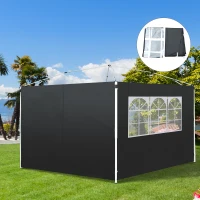 Outsunny 3 Meters Gazebo Replaceable Exchangeable Side Panel Wall Panels Walls With Window, Black(m-9)