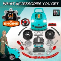 HOMCOM Kids Truck Engine Toy Set, with Horn, Light, Car Key, for Ages 3-5 Years - Teal(m-6)