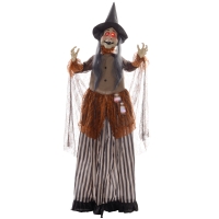 HOMCOM Hexe mit Zaubertrank, Helloweendeko, gruselige Laute, rote Augen, beweglich, 183 cm