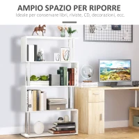 HOMCOM Libreria a 4 Ripiani Design Moderno in Legno e Metallo, Libreria Scaffale per Soggiorno, Studio, Ufficio, 80x30x145cm Bianca(m-4)
