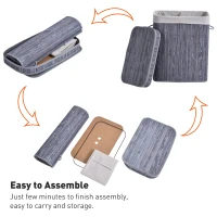 HOMCOM 100L Wooden Laundry Basket w/ Split Compartment Lid Removable Lining Handles Air Holes Ventilation Foldable Durable Water-Resistant Dirty Clothes Storage Home Organisation Grey(m-7)