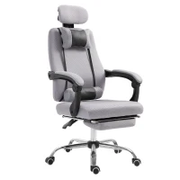 HOMCOM Fauteuil de bureau manager grand confort repose-pied tétière + coussin lombaires intégrés dossier inclinable revêtement tissu micro perforé gris noir(m-1)