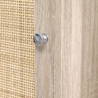 HOMCOM Bedside Table, Bedside Cabinet with Storage Cupboard, Side End Table with Rattan Element for Living Room, Bedroom, Natural(m-7)