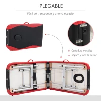 HOMCOM Camilla de Masaje Plegable y Portátil 210x81x62-85 cm Mesa Ajustable en Altura con Reposacabezas y Apoyabrazos para Tatuaje Fisioterapia Negro y Rojo(m-6)