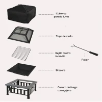 Outsunny Brasero Exterior de Metal Hoguera Multifuncional tipo Calentador 3 en 1 como Pozo de fuego/BBQ/Cubo de Hielo para Terraza Patio y Jardín 86x86x54 cm(m-8)