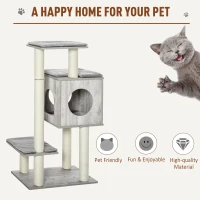 PawHut Cat Tree for Indoor Large Cats 113cm Kitten Tower Condo Jute Scratching Post Kitten Play House Activity Center Furniture(m-7)