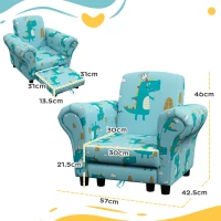 AIYAPLAY 2 Piece Kids Sofa Set with Dinosaur Design, Wooden Frame, for 1.5-3 Years Old, Blue(m-3)