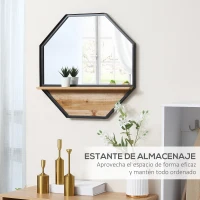 HOMCOM Espejo Decorativo de Pared 61x61 cm Espejo Octágono con Estante para Salón Dormitorio Entrada Negro(m-5)