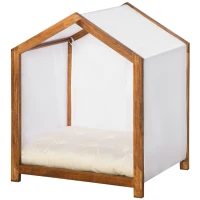 PawHut Niche d'intérieur pour chien en bois et tissu style cabane scandinave avec coussin moelleux(m-10)