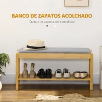 HOMCOM Banco Zapatero de Bambú Zapatero con Asiento Tapizado para 3 Pares de Zapatos con Estante de Listones 90x30x46cm Natural(m-4)