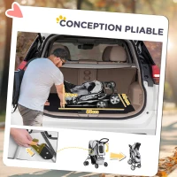 PawHut Poussette buggy pliable animaux chariot pliante chien chat porte-gobelet panier de rangement inclus roues avec frein tissu 600D Oxford acier 75 x 45 x 97 cm gris(m-5)