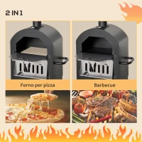 Outsunny Forno per Pizza e Barbecue a Carbone Portatile in Acciaio con Camino e Ruote, 63x54x161 cm, Nero(m-4)